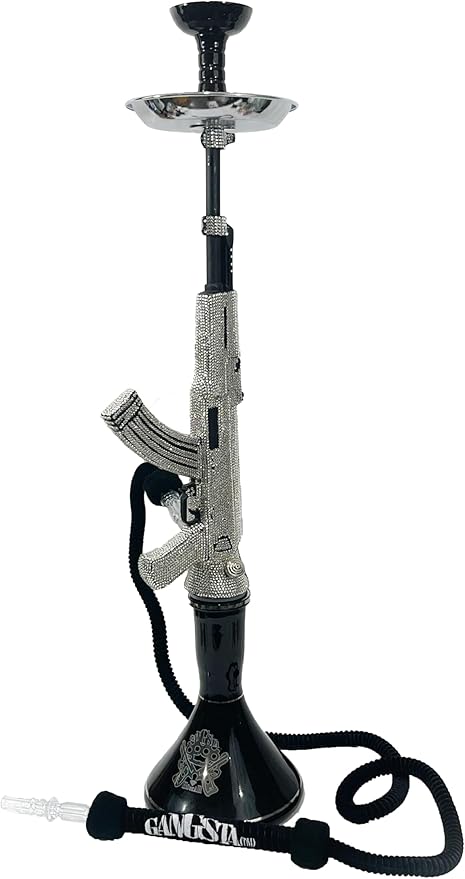 "DIAMOND SHOOTER" 34 inch hookah  aka AK47 by GANGSTA, decorated with gemstones, one pipe, executive bowl, collectible hookah set