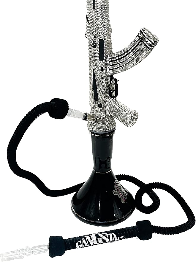 "DIAMOND SHOOTER" 34 inch hookah  aka AK47 by GANGSTA, decorated with gemstones, one pipe, executive bowl, collectible hookah set